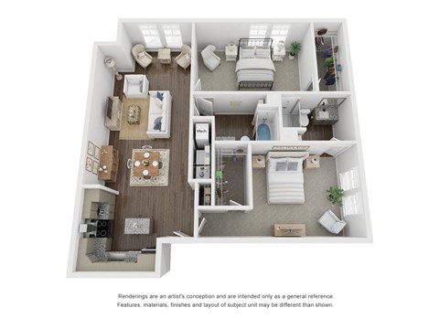 Floor plan for 2 beds, 2 baths, 1237 sqft